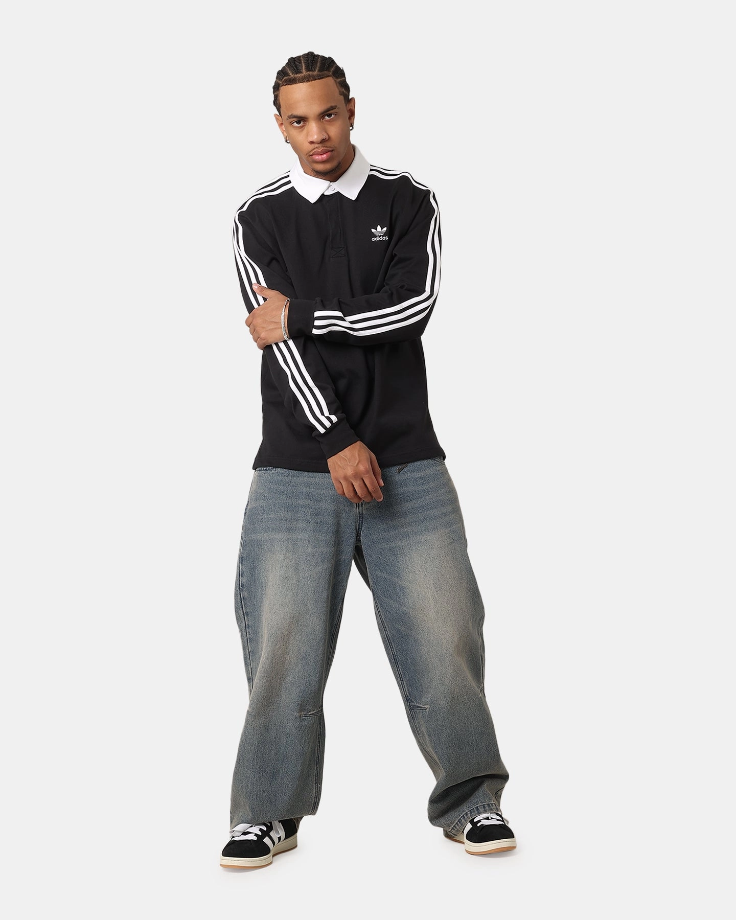 Flexible Waistband Adidas Rugby Polo Shirt Black