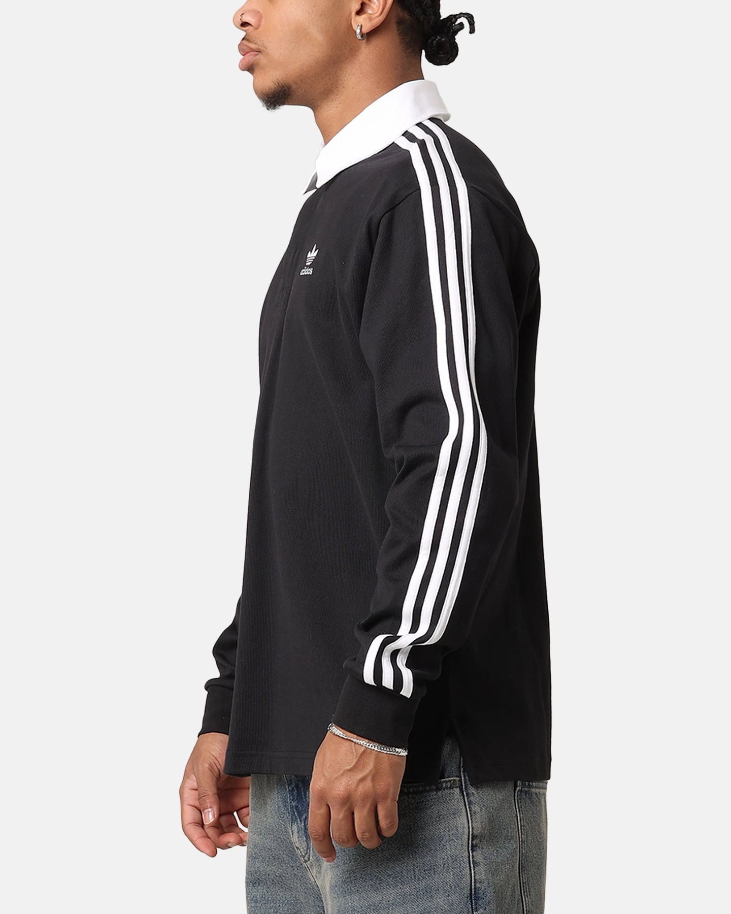 Adidas Rugby Polo Shirt Black Layered Collar Structure WrinkleResistant Finish