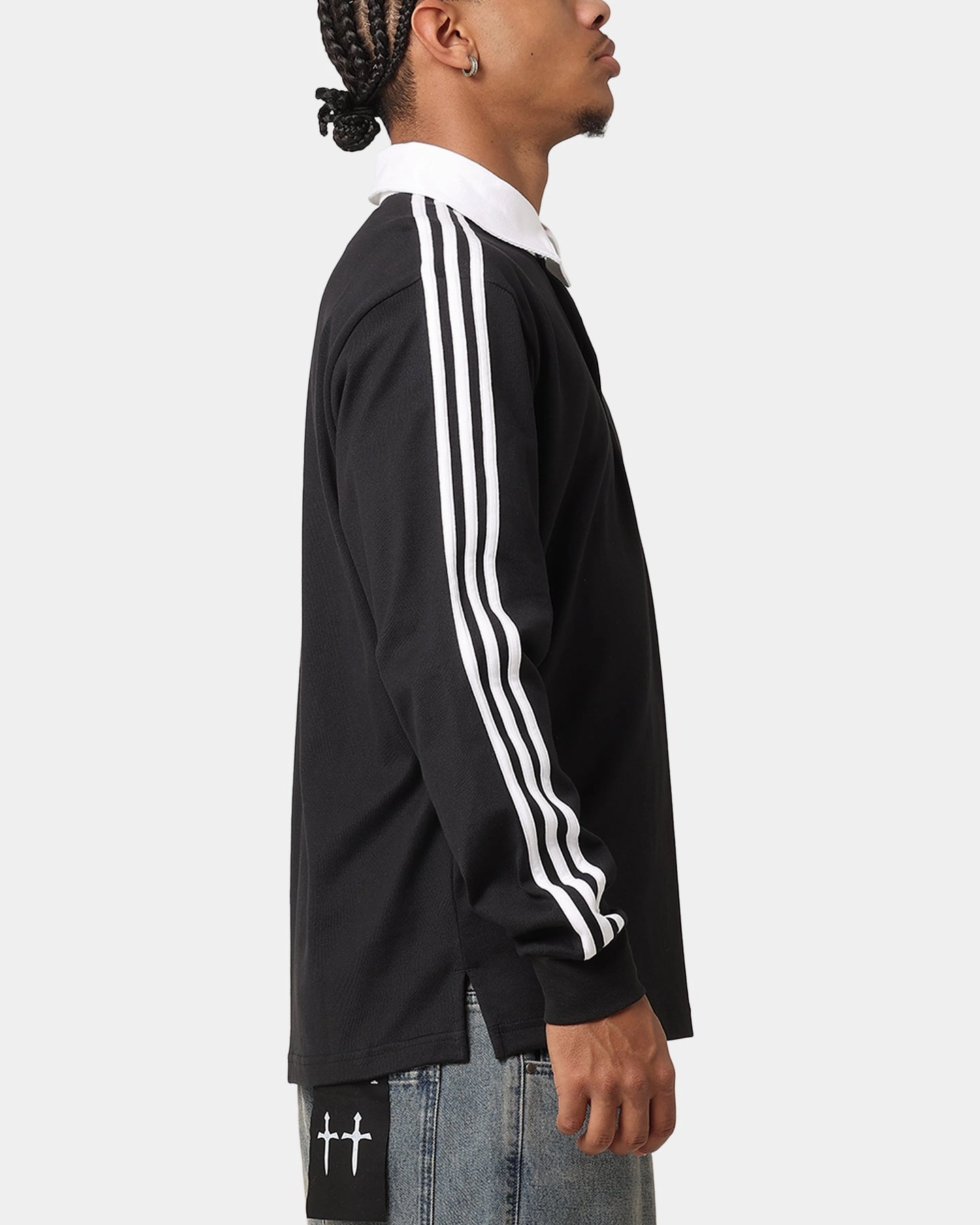Polo Collar Multipanel Construction Adidas Rugby Polo Shirt Black
