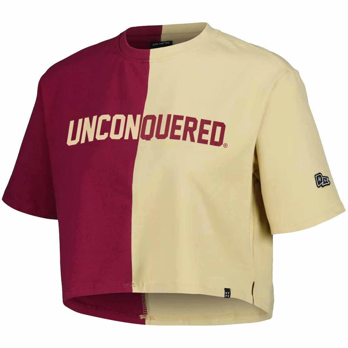 Eco Friendly Production Hype & Vice Women's Unconquered Short Sleeve Contrast Crop T-shirt - Garnet/Gold