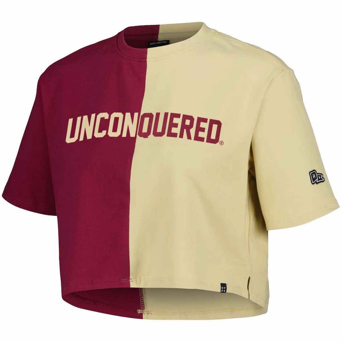 Hype & Vice Women's Unconquered Short Sleeve Contrast Crop T-shirt - Garnet/Gold Cool and Relaxed UVProtectionFinish