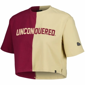 Eco Friendly Production Hype & Vice Women's Unconquered Short Sleeve Contrast Crop T-shirt - Garnet/Gold