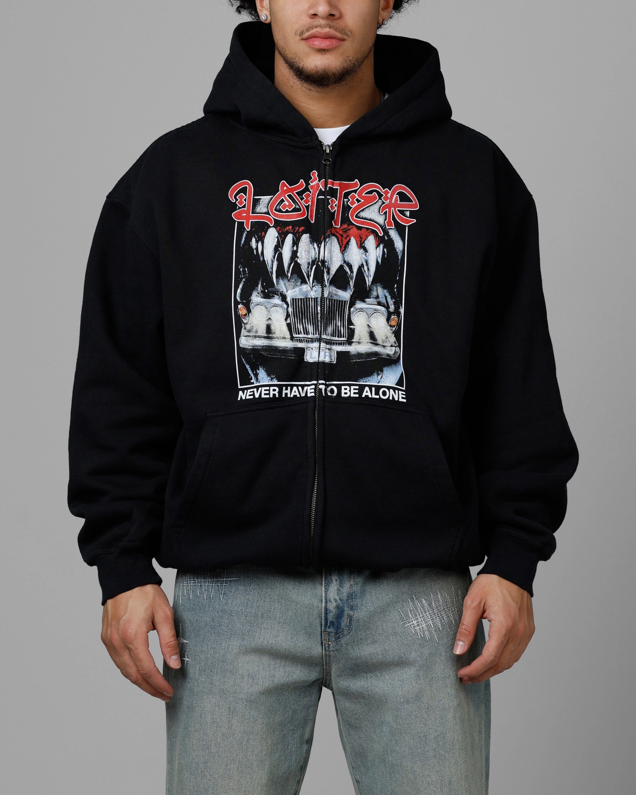 Street Fashion Mark Loiter Always And Forever Zip Hoodie Black