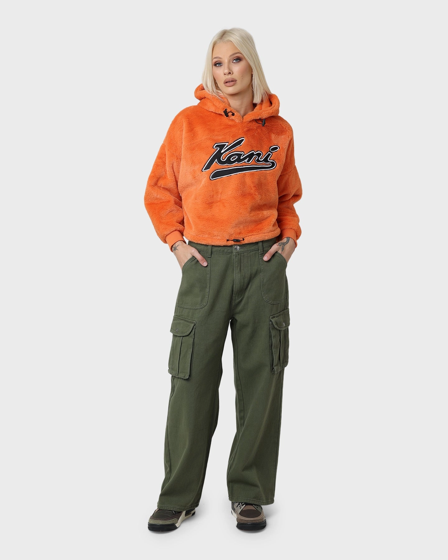 Karl Kani Varsity Plush Oversized Hoodie Orange colorful