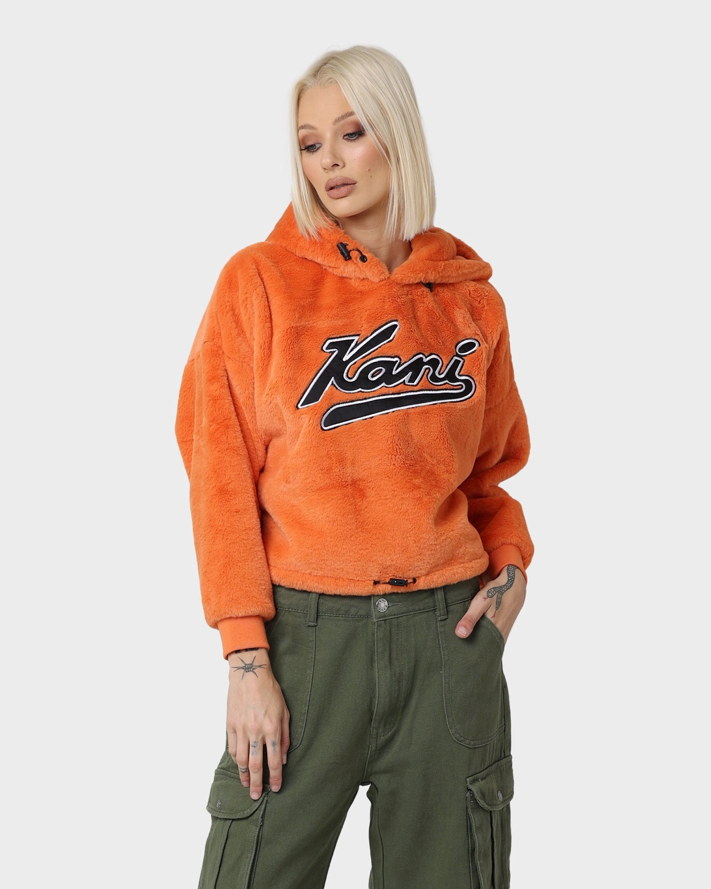 Karl Kani Varsity Plush Oversized Hoodie Orange Threat Trendy Accessory