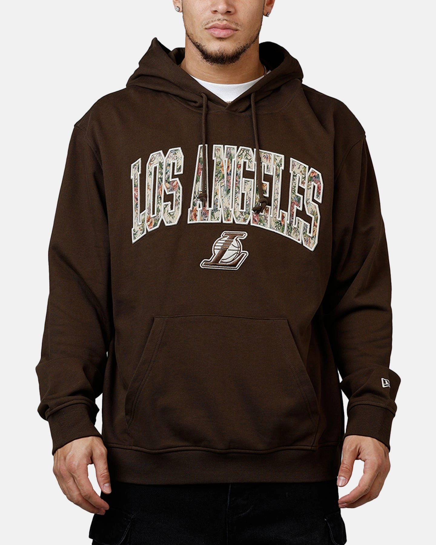 Designer snowboarding New Era Los Angeles Lakers Upholstery Hoodie Walnut