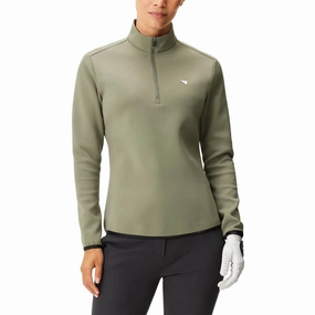 Hooded style Thermal Lining Macade Jade Therma Quarter Zip Golf Pullover Olive Green - SS25 Women