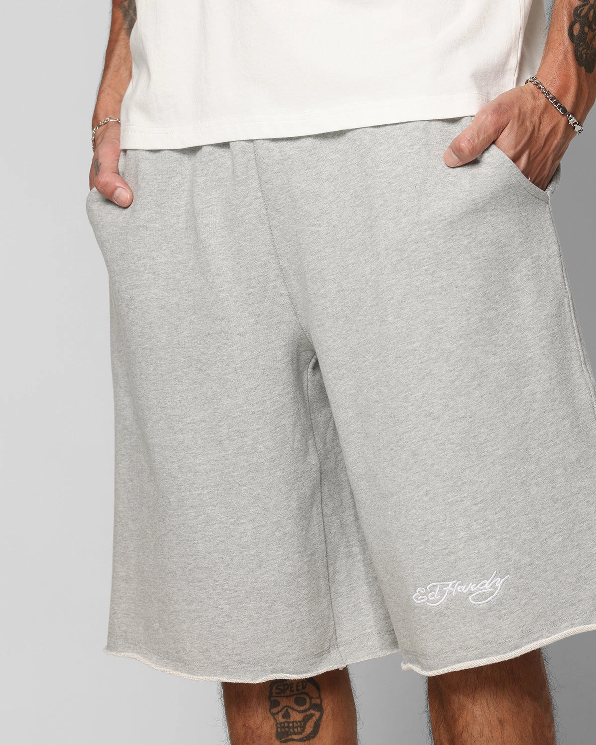 fresh start Ed Hardy Baggy Fleece Shorts Grey Marle