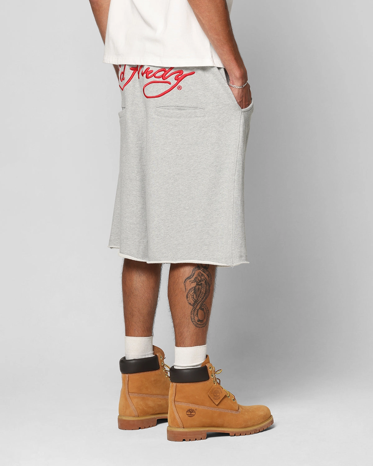 Ed Hardy Baggy Fleece Shorts Grey Marle Rough texture Evening Wear