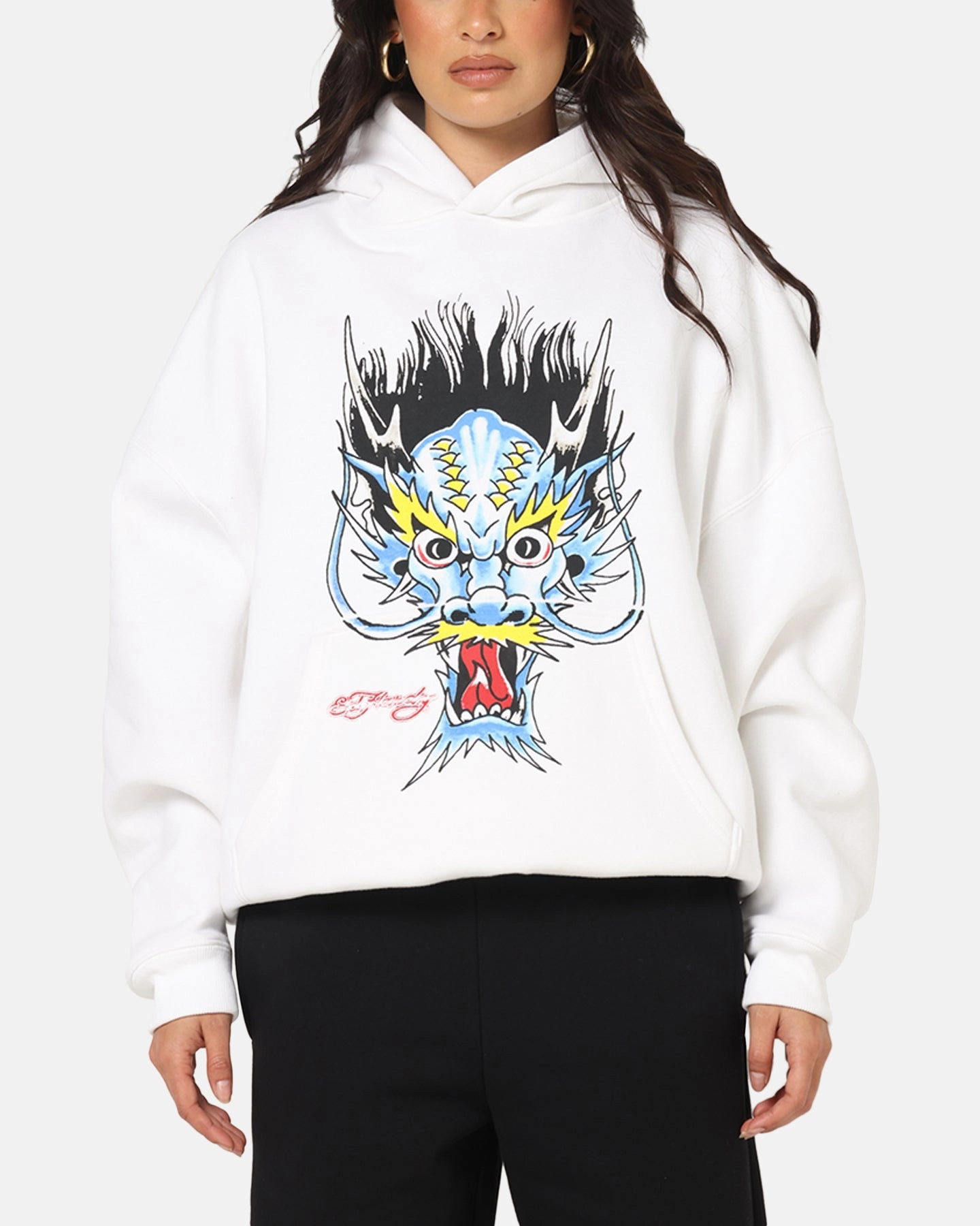Ed Hardy Blue Dragon Hoodie White Collarless