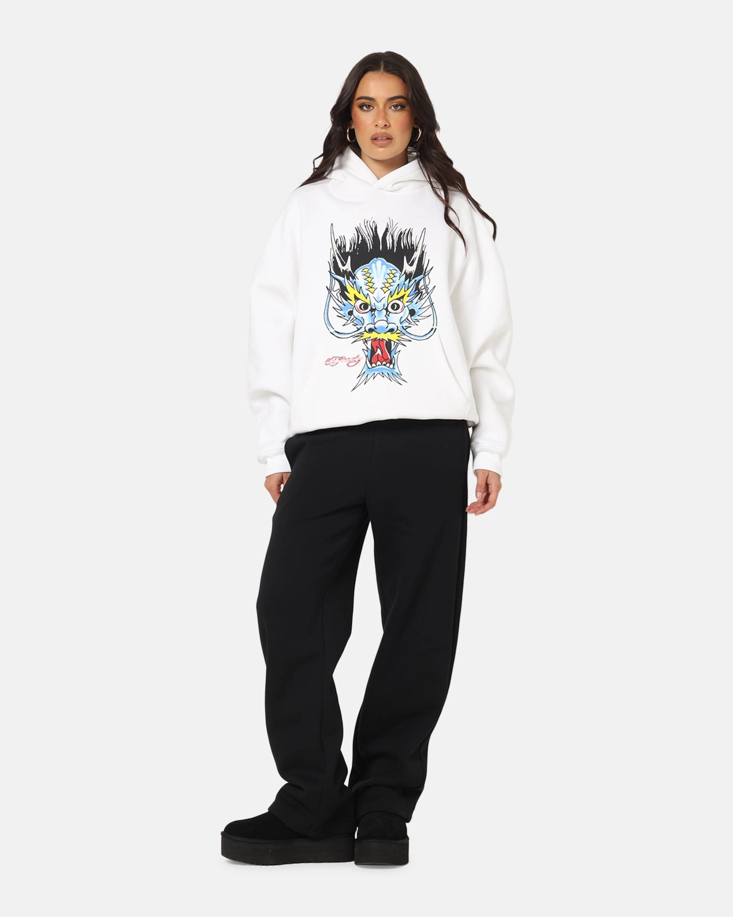 Brown Ed Hardy Blue Dragon Hoodie White
