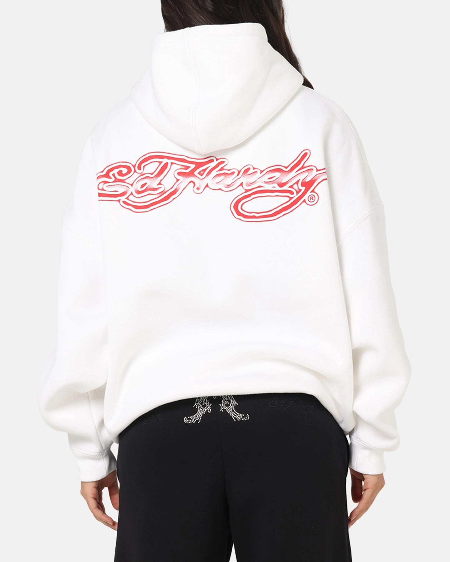 Adjustable Drawstring Hood Ed Hardy Blue Dragon Hoodie White