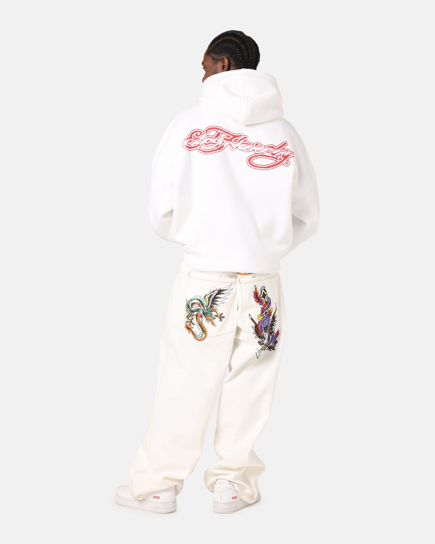 Ed Hardy Blue Dragon Hoodie White Intuitive Essential Fit