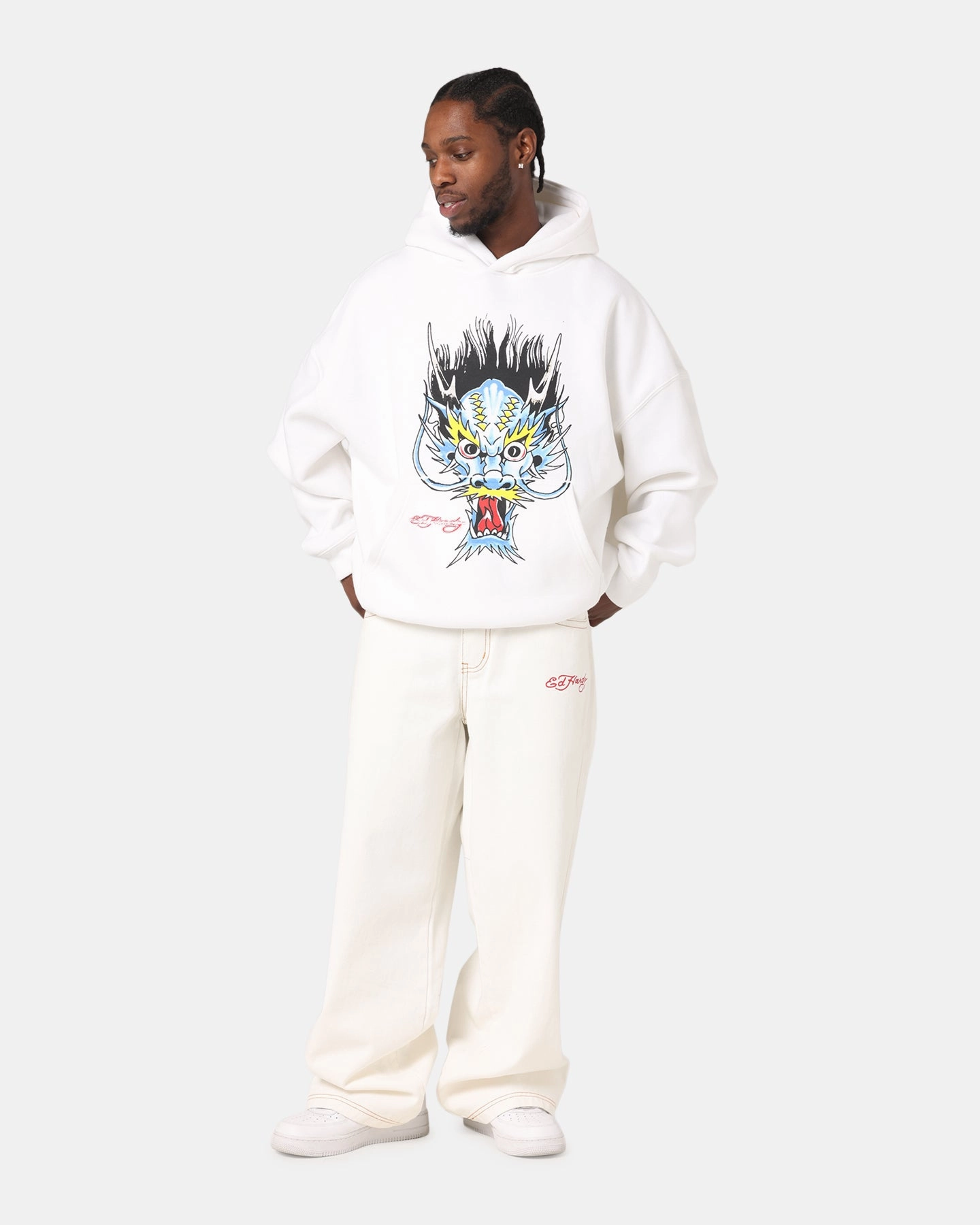 unloading Ed Hardy Blue Dragon Hoodie White