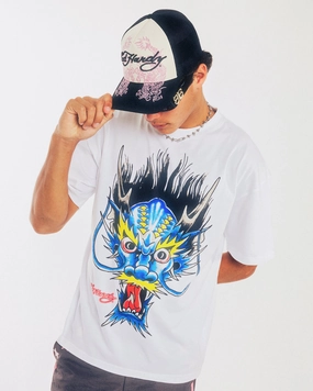 Everyday Look Wear QuickDry Material Ed Hardy Blue Dragon T-Shirt White