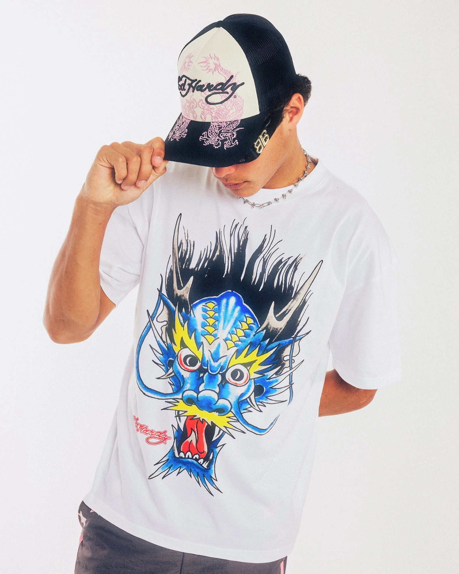 Everyday Look Wear QuickDry Material Ed Hardy Blue Dragon T-Shirt White