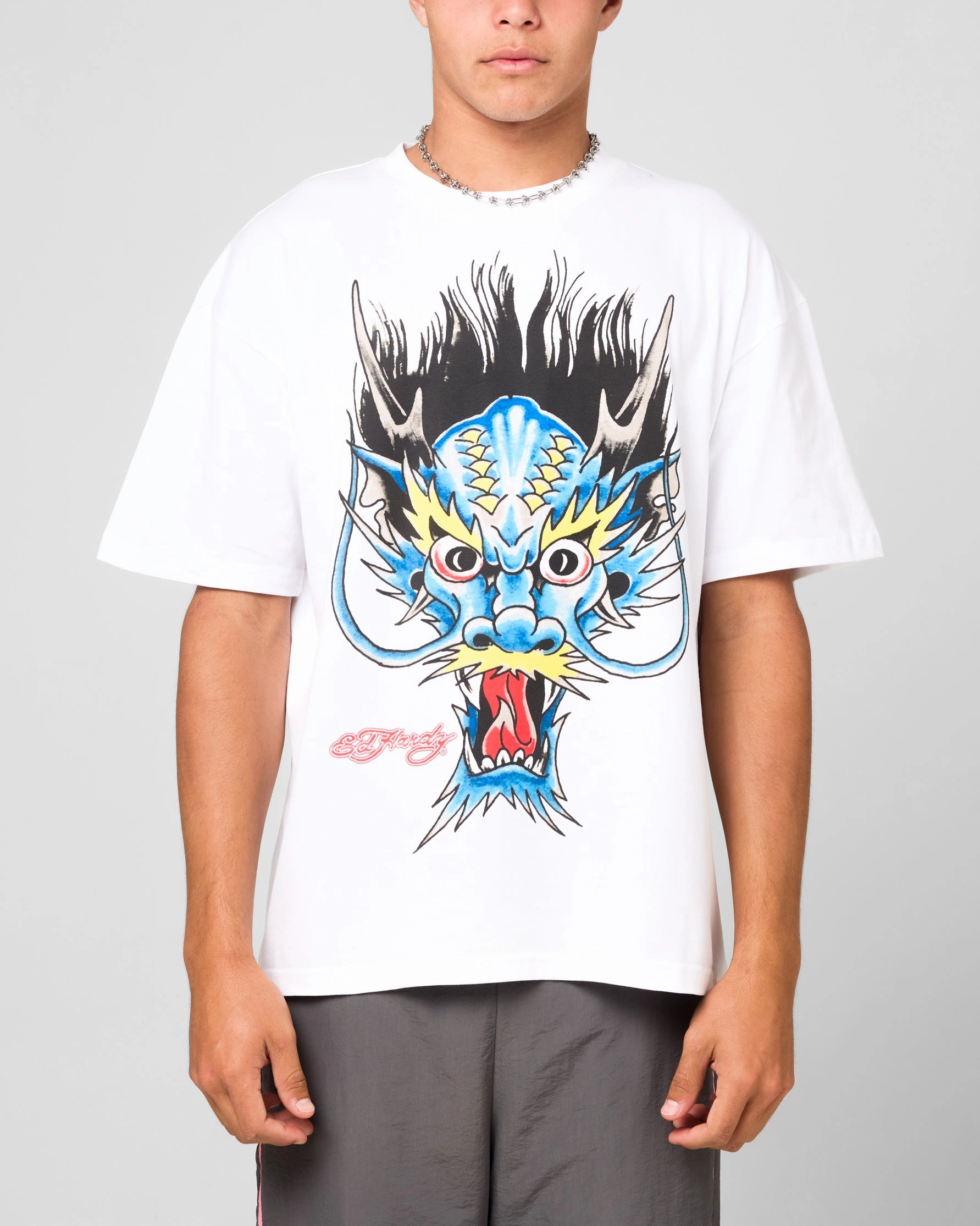 Slim Fit Cut Ed Hardy Blue Dragon T-Shirt White