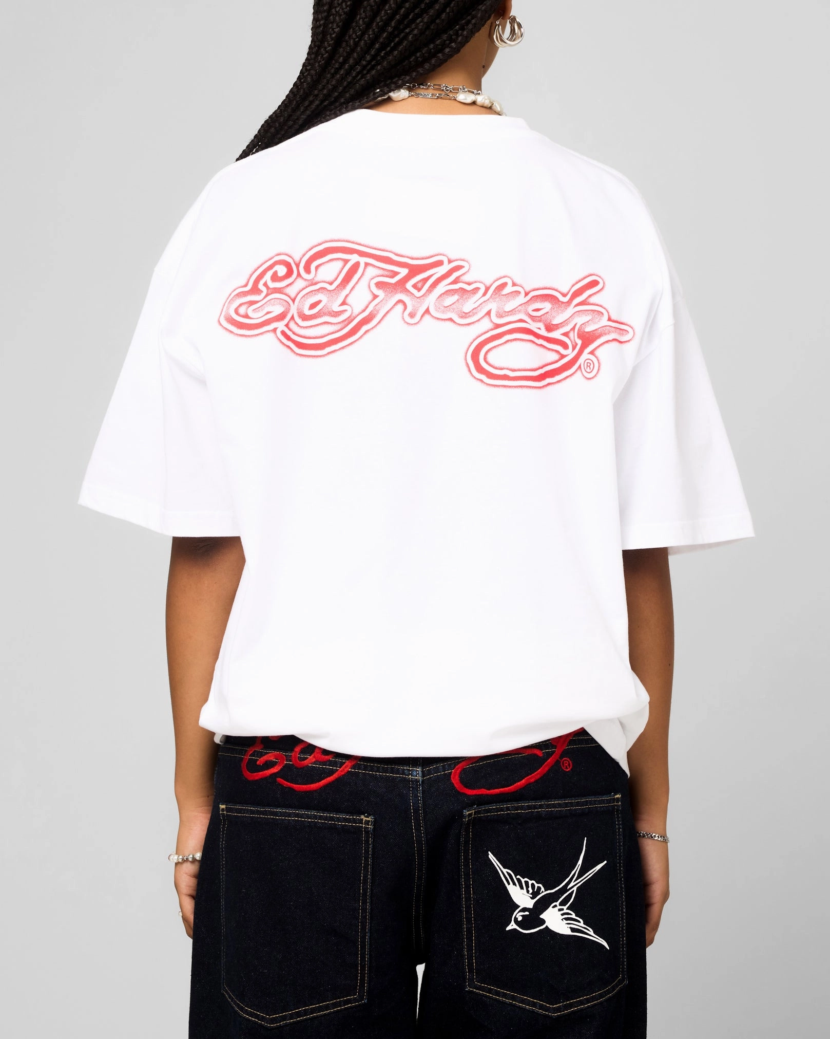 Ed Hardy Blue Dragon T-Shirt White Wrinkle Resistant Finish