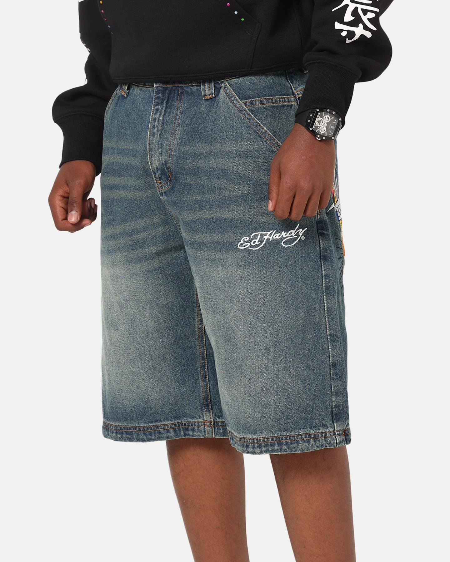 school clothing Ed Hardy Brave Hearts Jorts Washed Indigo
