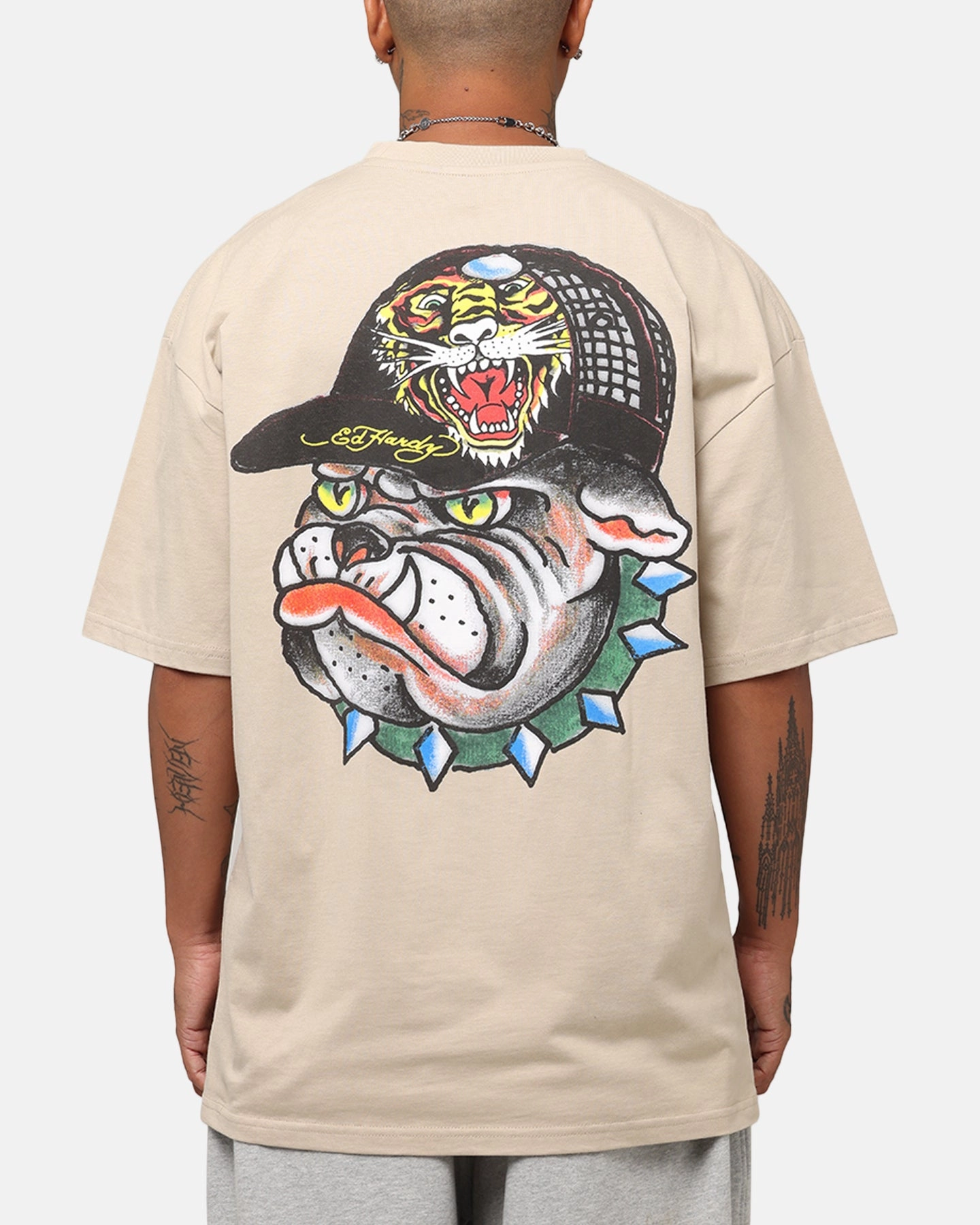 Structured silhouette Ed Hardy Bulldog T-Shirt Stone