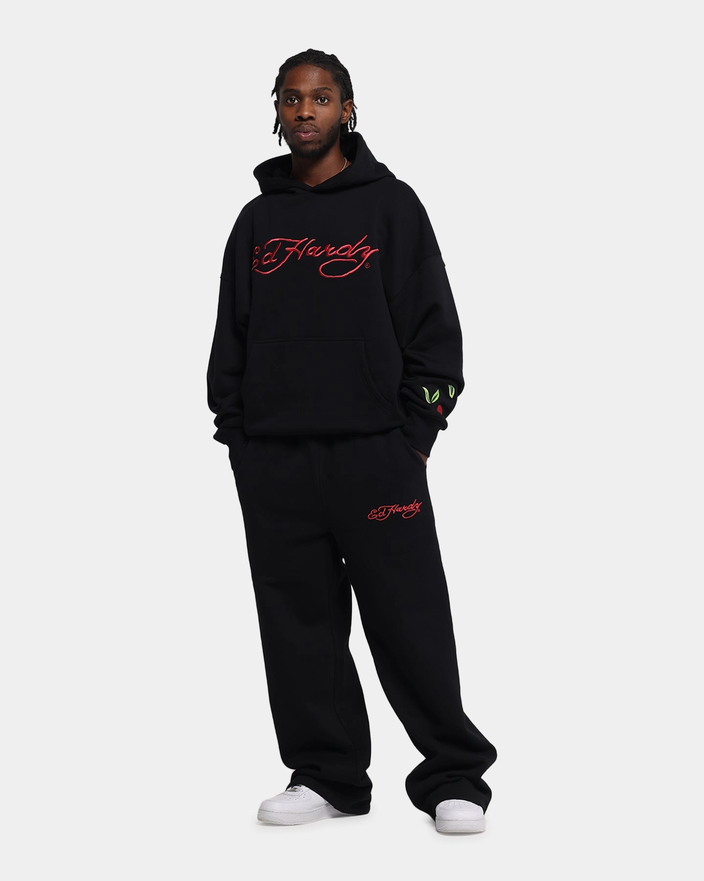 Ed Hardy Cherry Trackpants Black Versatile Fashion Carbon Infused Fabric