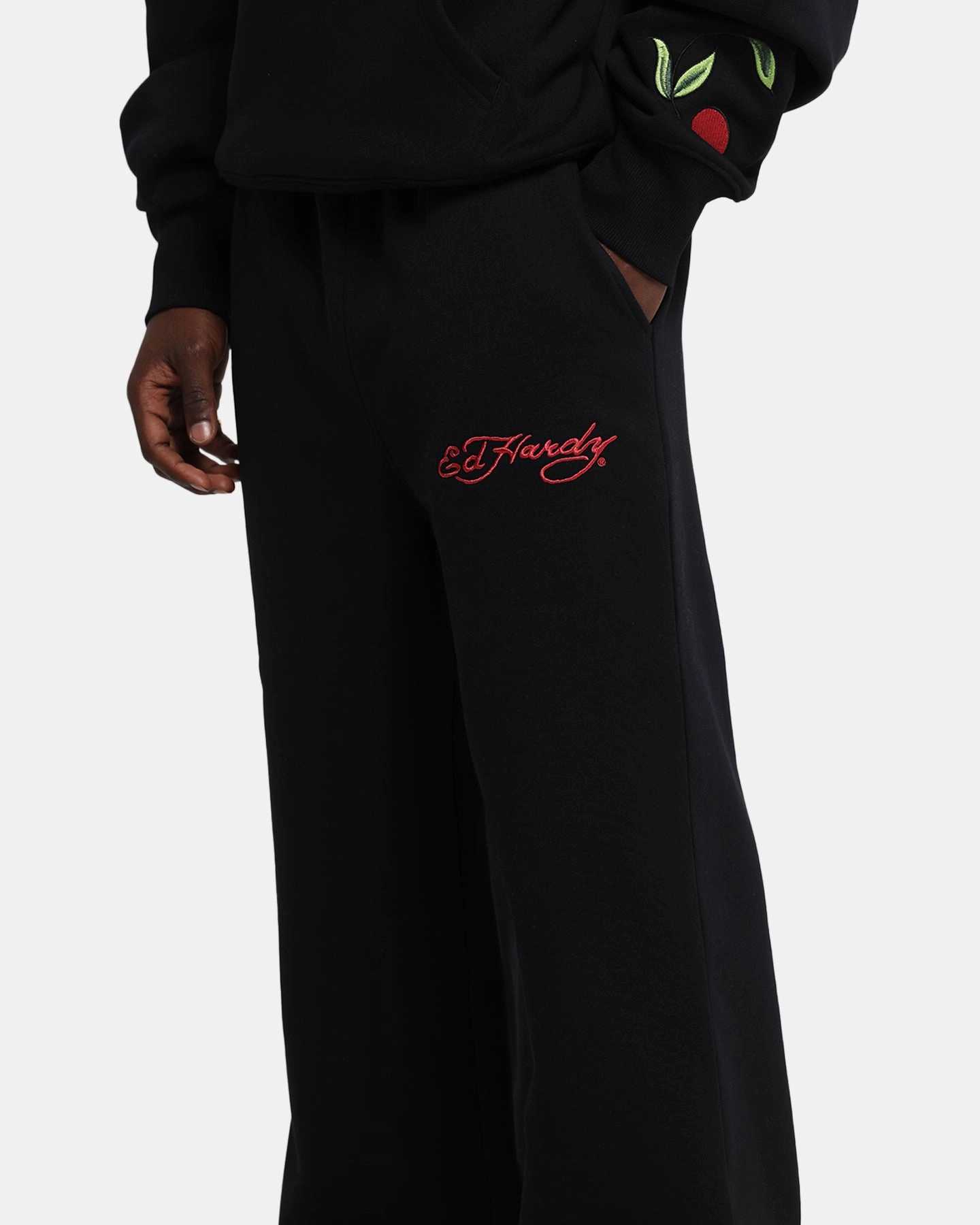 Ed Hardy Cherry Trackpants Black Reinforced Stress Points Dynamic Flex Panels