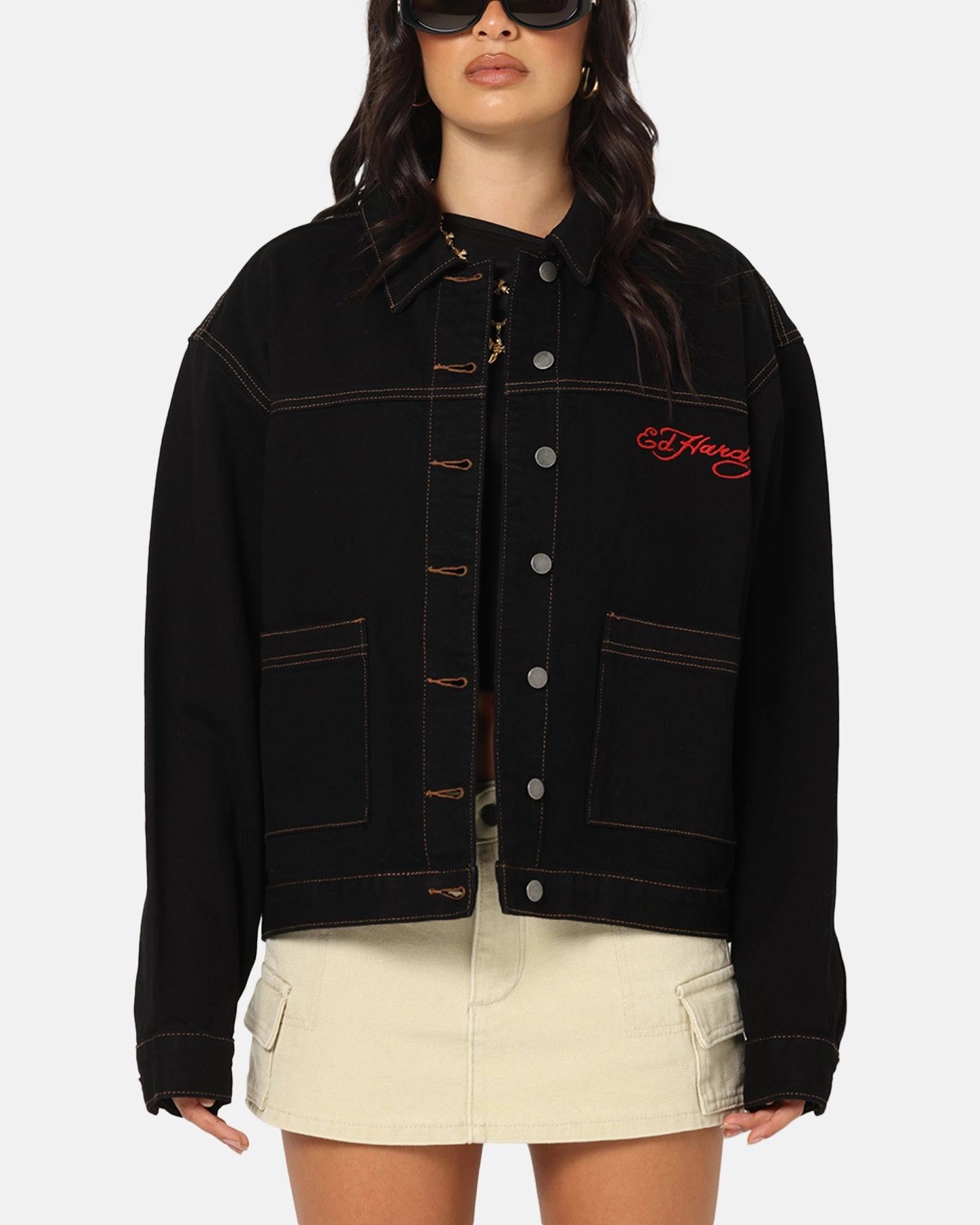 Travel-Ready Gear Ed Hardy Coach Denim Jacket Black