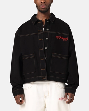 Ed Hardy Coach Denim Jacket Black teachers Convertible Collar
