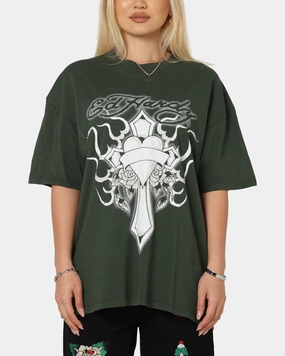 Ed Hardy Cross My Heart T-Shirt Pine Green Classic Fit anti static