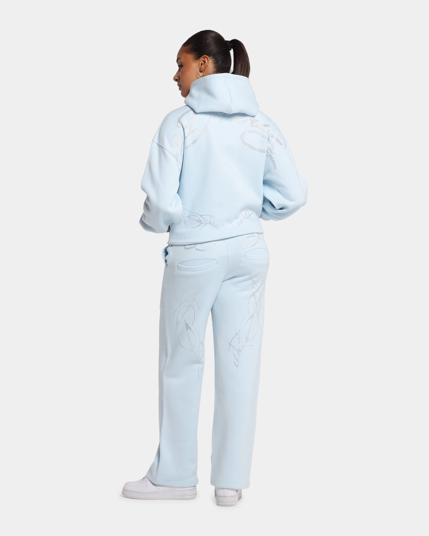 Ed Hardy Cyber Rhinestone Zip-Up Hoodie Light Blue Flexible Layering Outdoor Protection
