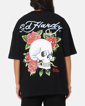 Micro Perforation teenagers' Ed Hardy Death & Bloom T-Shirt Black