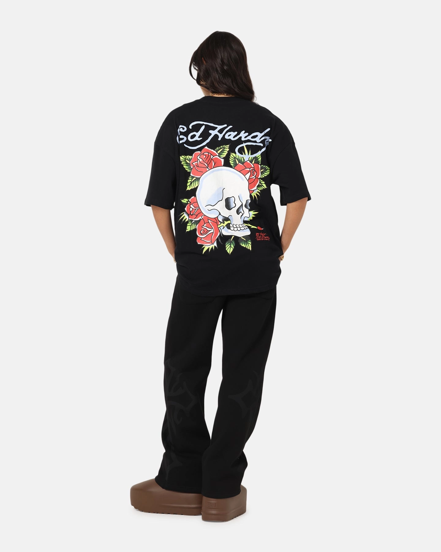 Ed Hardy Death & Bloom T-Shirt Black Longline Hemline Cool Vibes