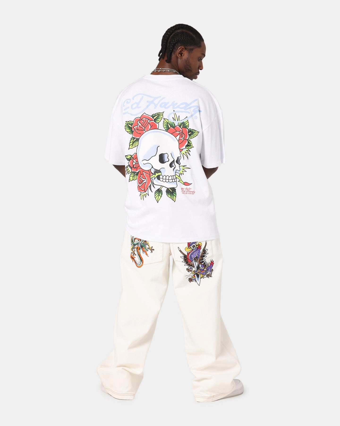 Lightweight Construction Travel Style Trend Ed Hardy Death & Bloom T-Shirt White
