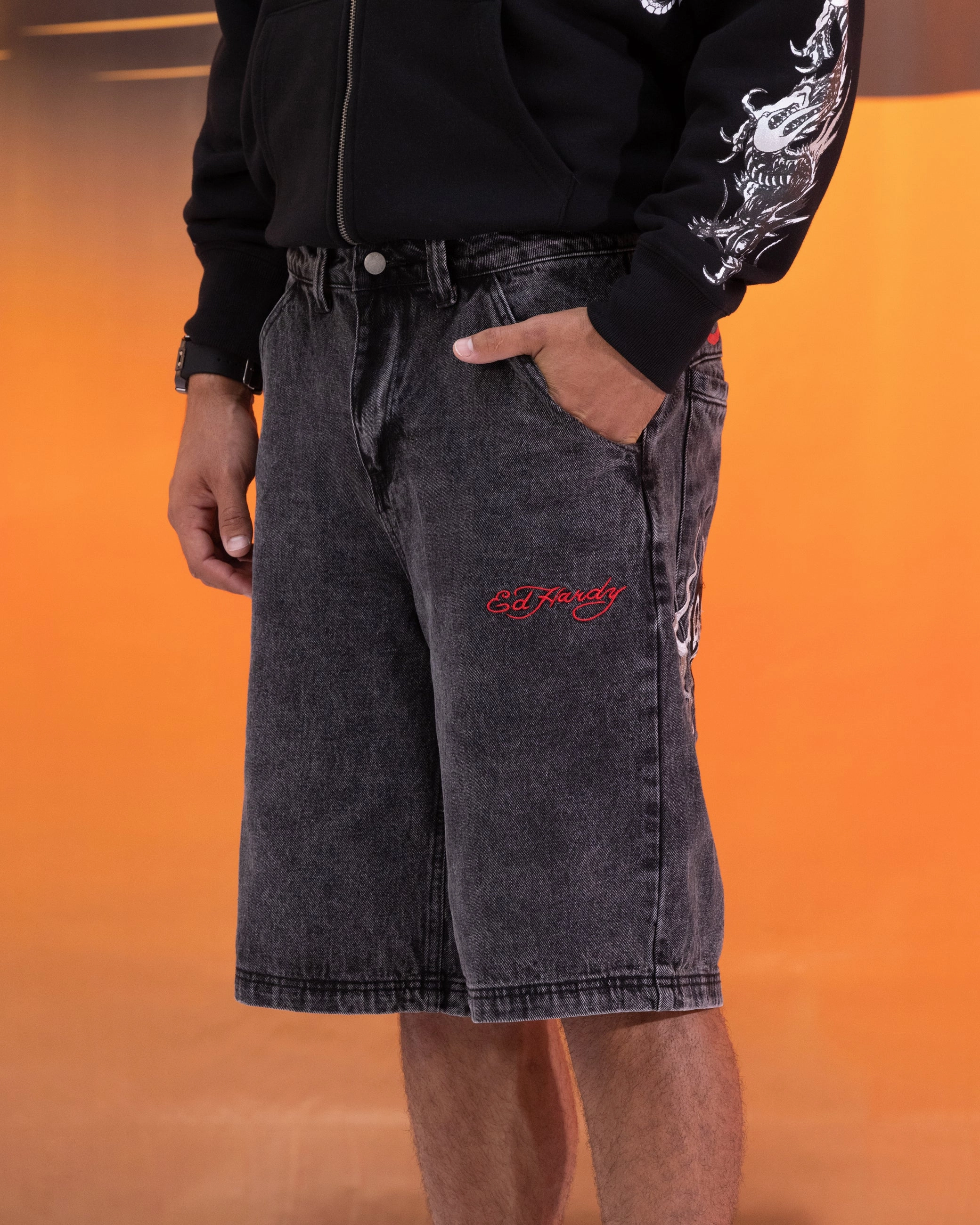 Ed Hardy Devil Jorts Black floral shorts desert style