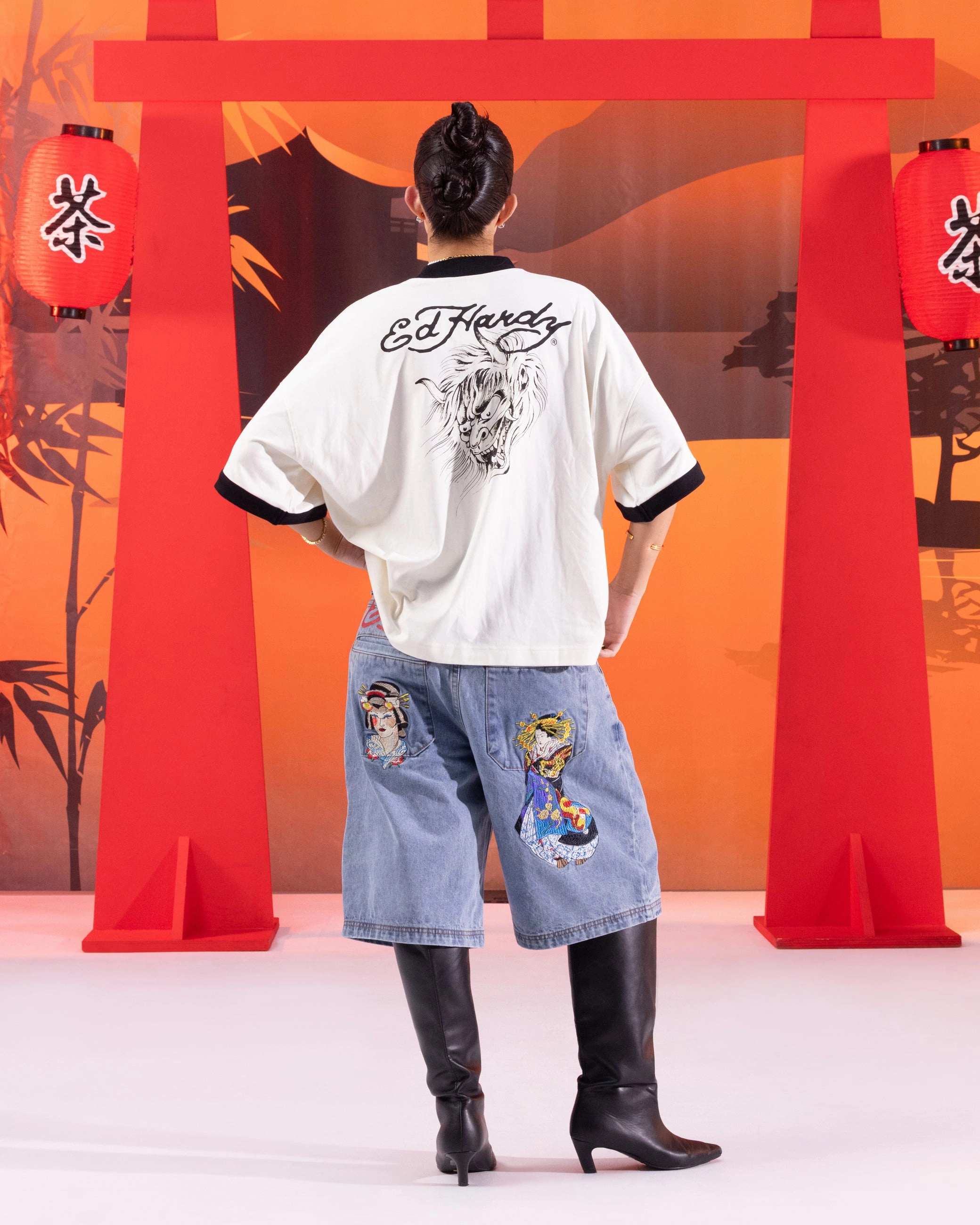 Ed Hardy Devil Ringer T-Shirt Off White Casual layering piece