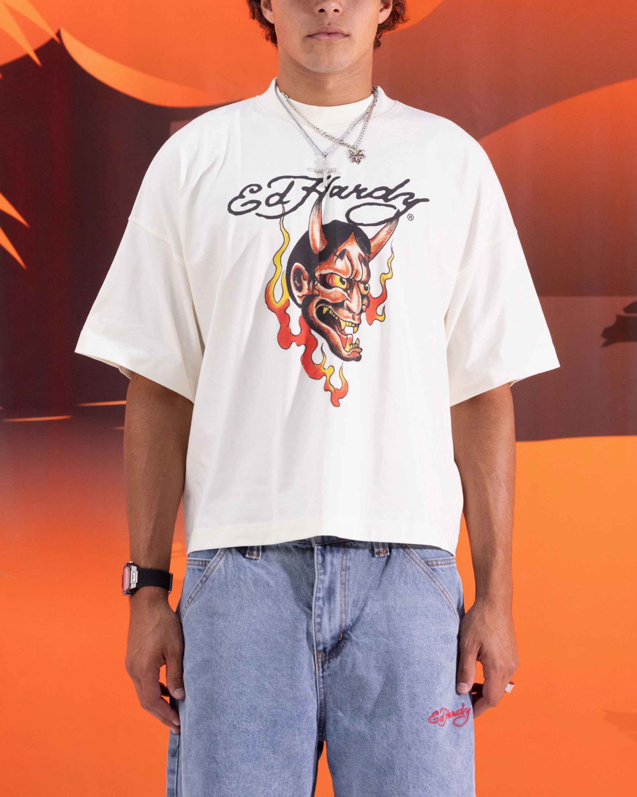 Ed Hardy Devil T-Shirt Off White Perfect Layer Wear