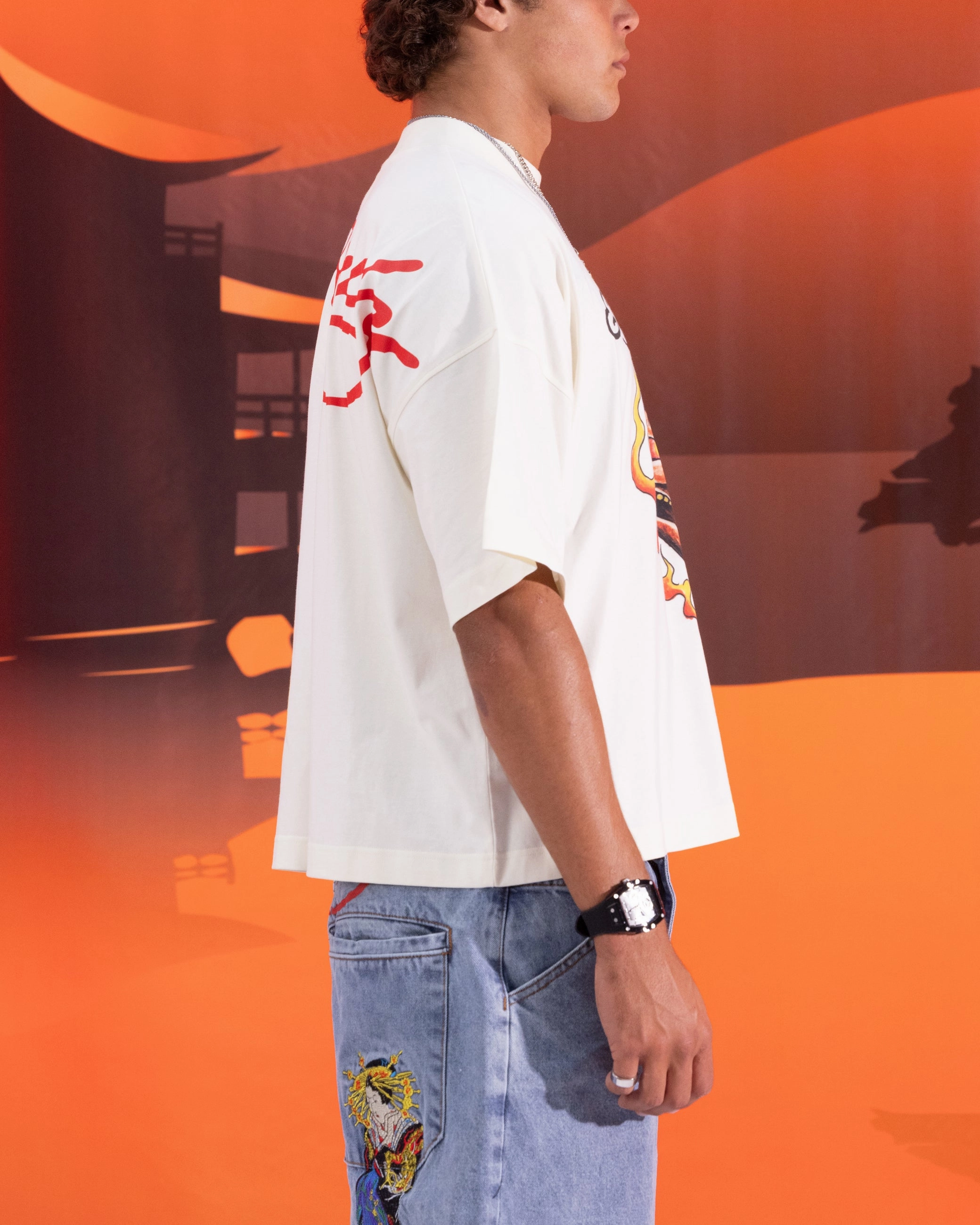 Ed Hardy Devil T-Shirt Off White RecycledBlend Button Down