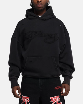Ed Hardy Distressed Hoodie Black Commander - directed Wind Resistant Front