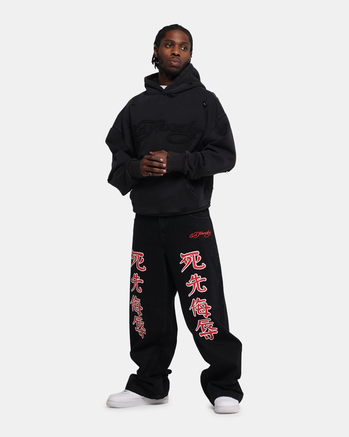 strong armor Ed Hardy Distressed Hoodie Black