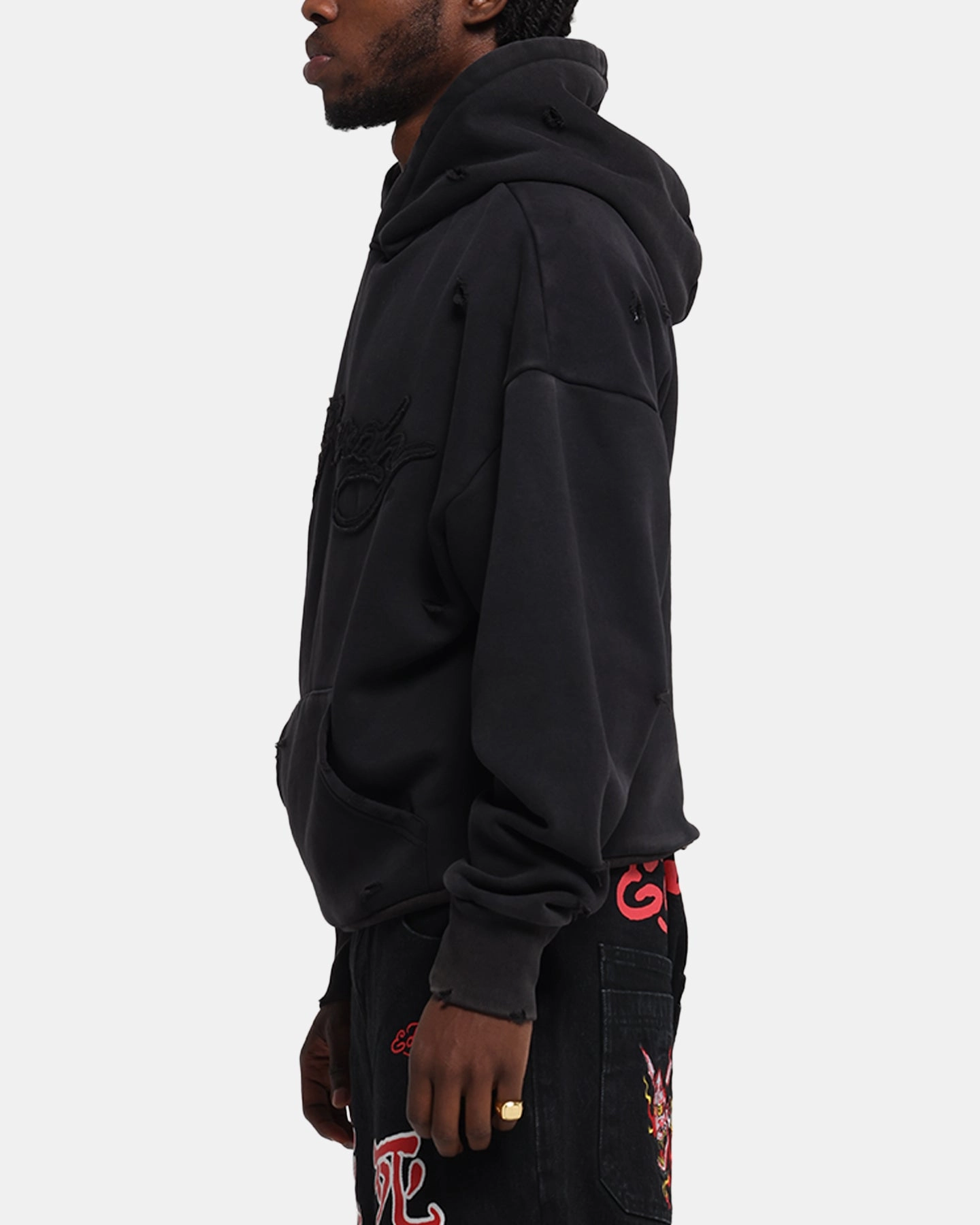 Ed Hardy Distressed Hoodie Black Stay Light