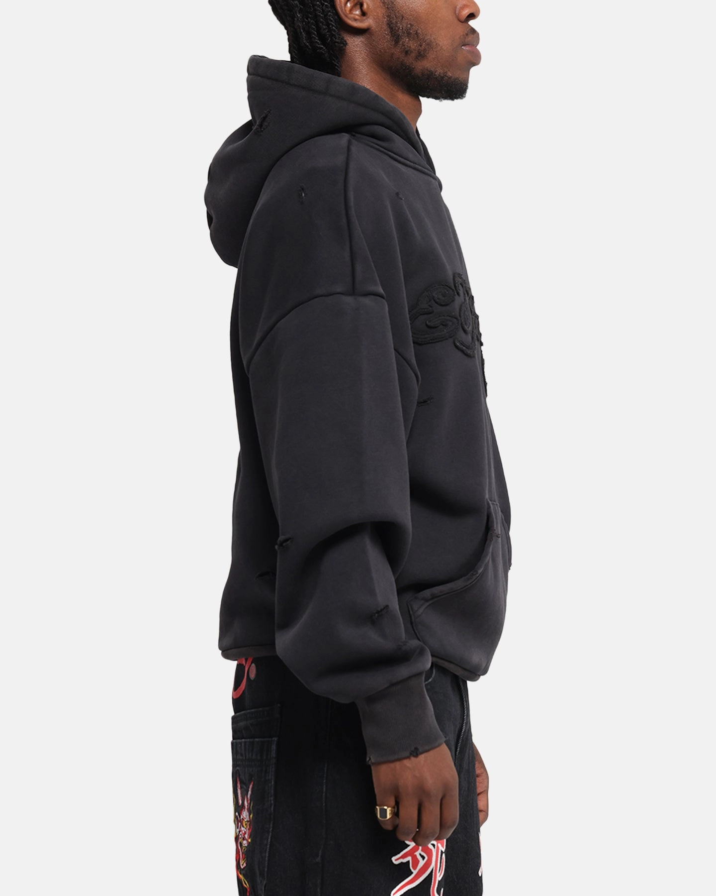 Easy - to - understand Quick Absorb Material Ed Hardy Distressed Hoodie Washed Black