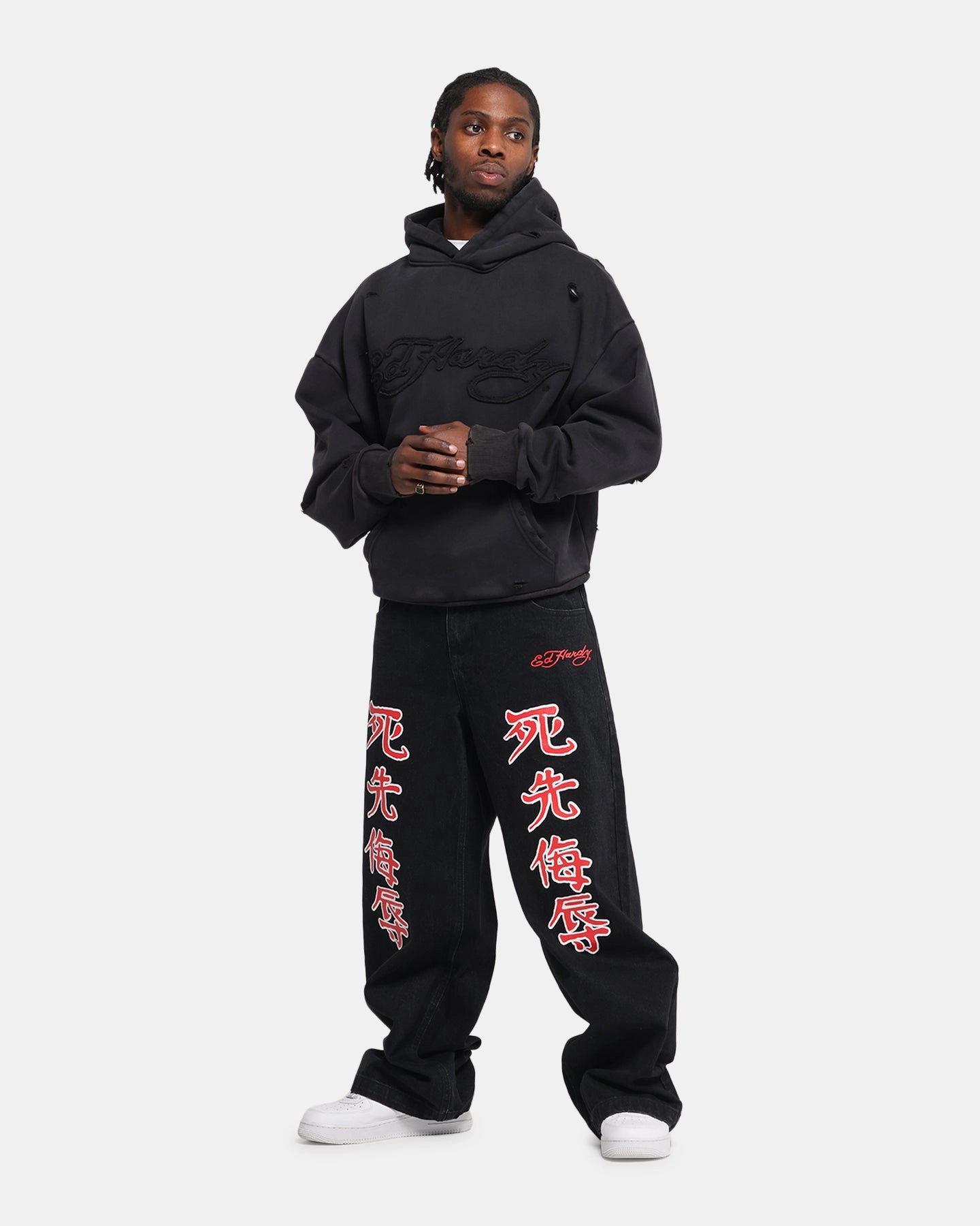Ed Hardy Distressed Hoodie Washed Black purchase suitable for drivers