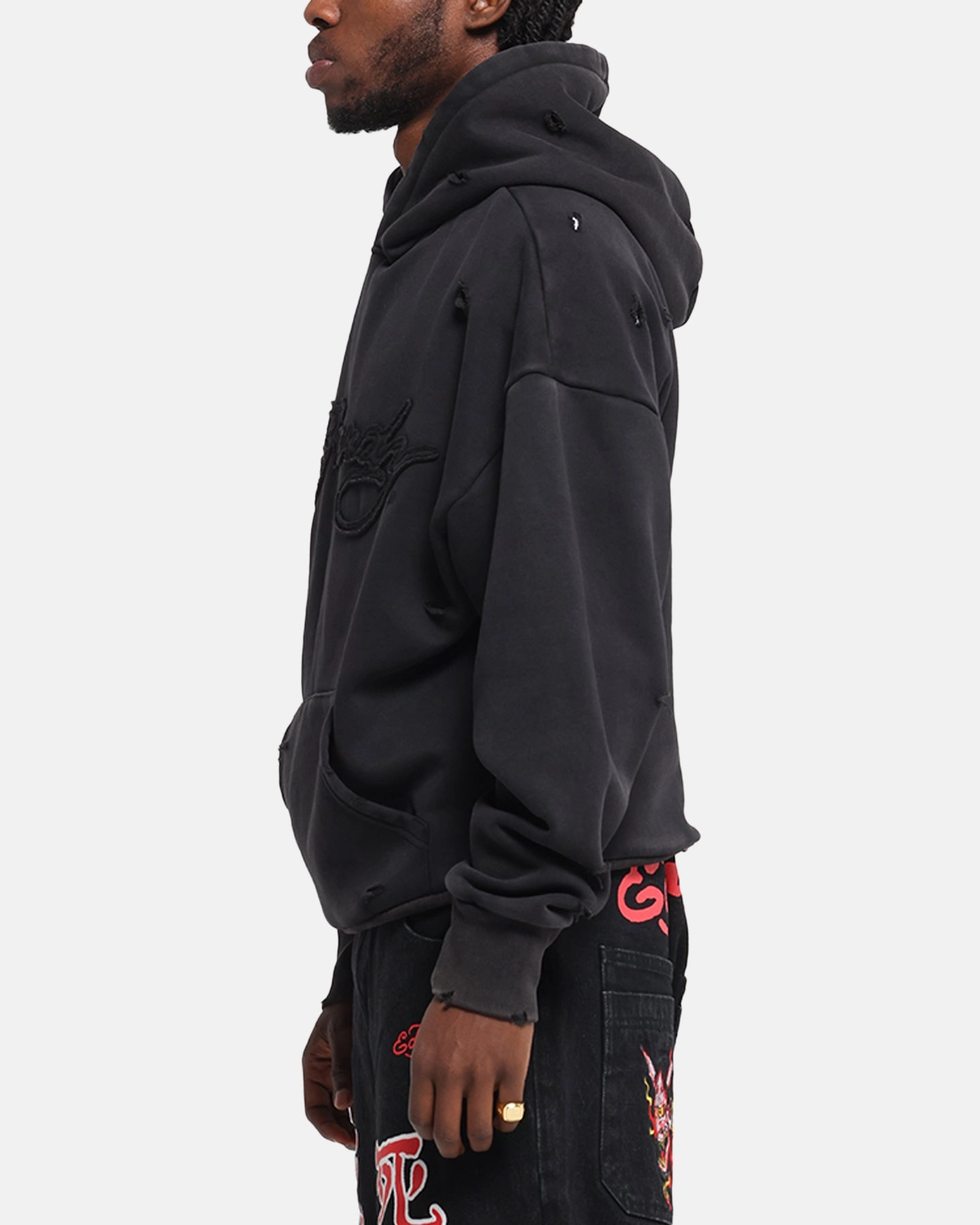 urban area Ed Hardy Distressed Hoodie Washed Black