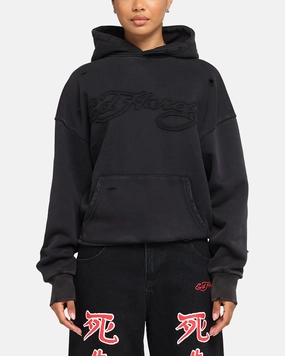 Ed Hardy Distressed Hoodie Washed Black Stylish