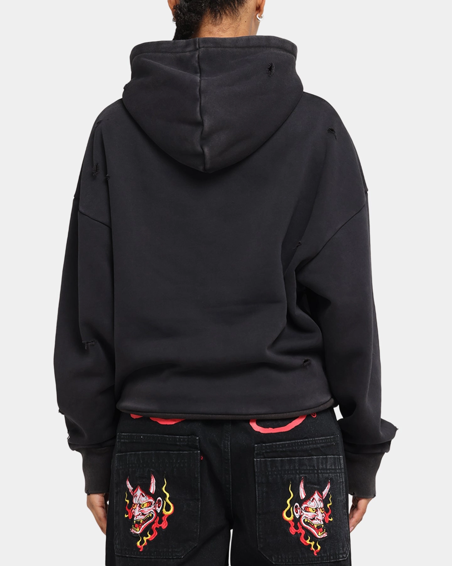 Ed Hardy Distressed Hoodie Washed Black Collaborate ski holiday