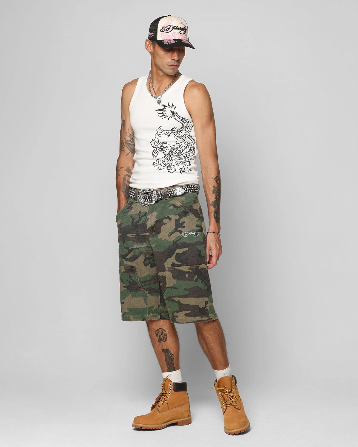 Ed Hardy Dragon Jorts Camo Stretch waistband High Rise Waist