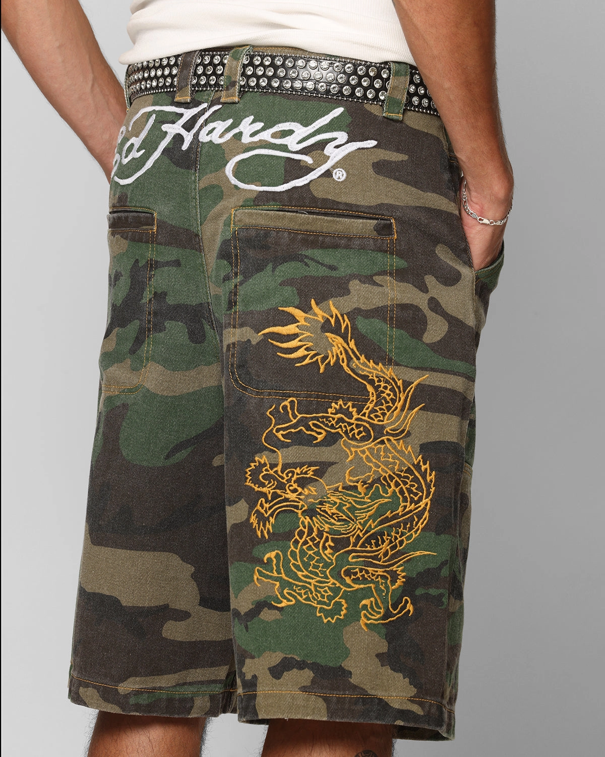 Vacation Outfit Quick Change Friendly Ed Hardy Dragon Jorts Camo