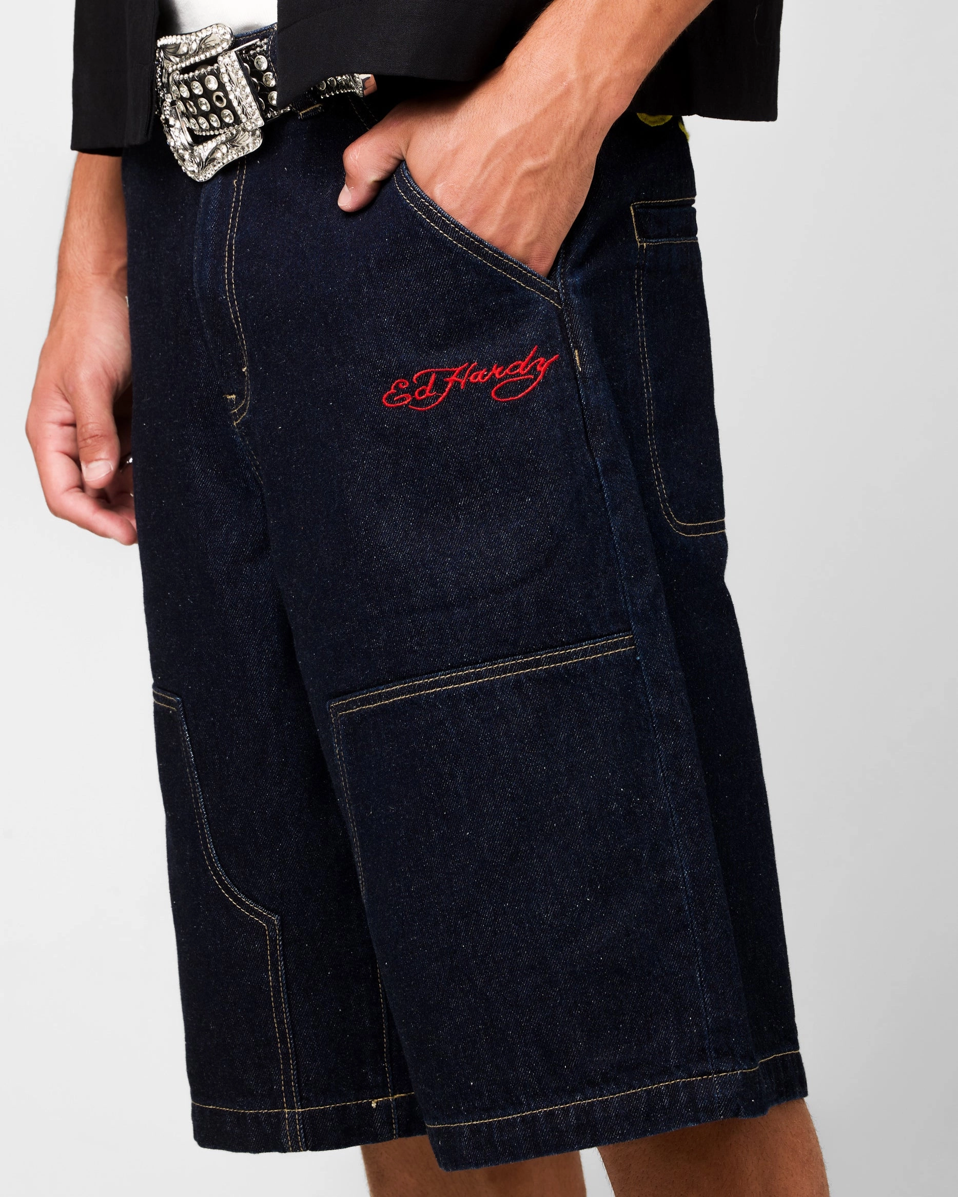 Warm Look Ed Hardy Dragon Jorts Indigo