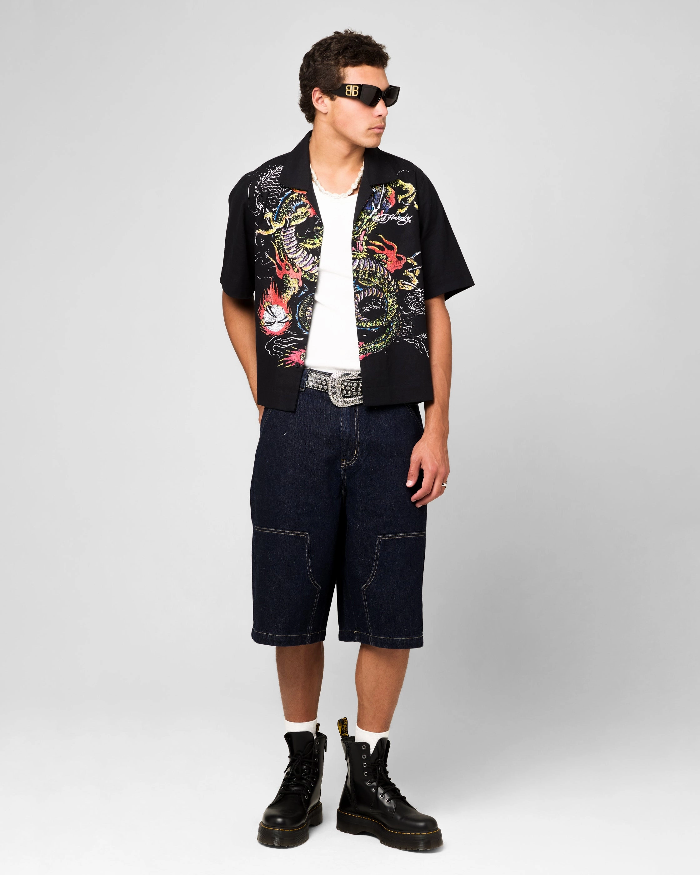 Sporty Vibes Ed Hardy Dragon Jorts Indigo