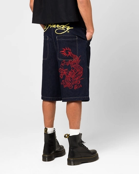 camping clothing Ed Hardy Dragon Jorts Indigo